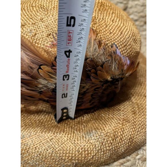 Women\'s Vintage Miss Bierner Straw Fedora Hat Brown Pheasant Feathers NWT!